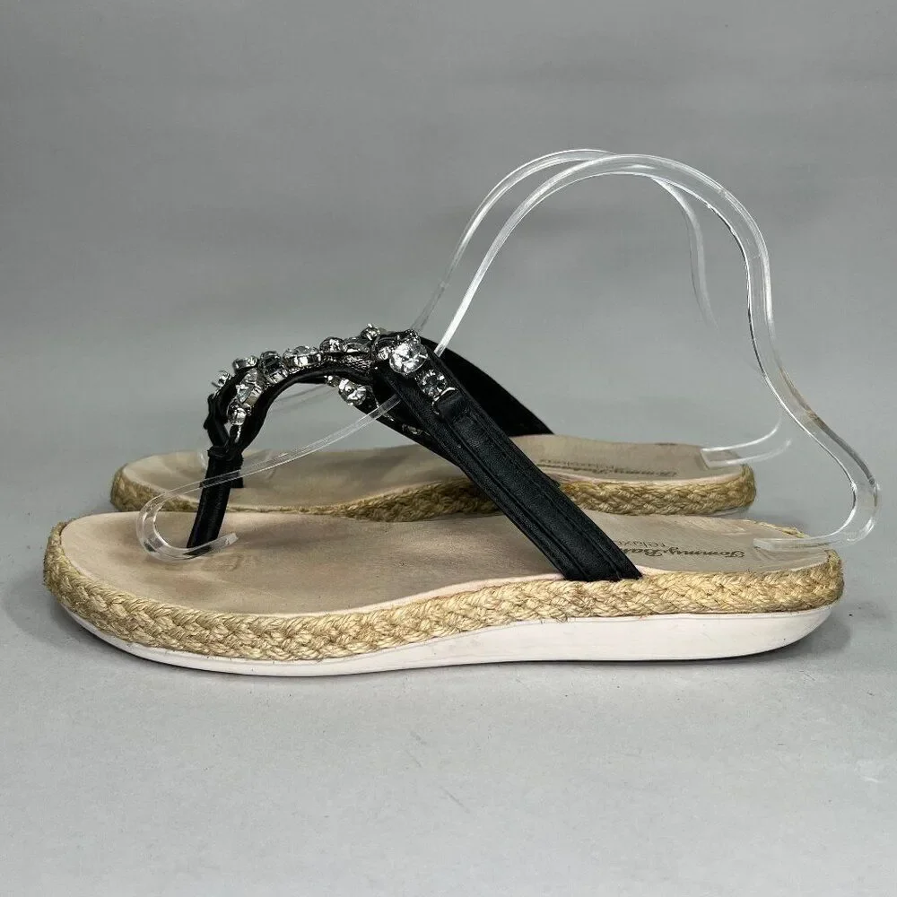 Tommy Bahama Ilysa Sandals Women's 8 Black Beaded‎ Rhinestone Espadrille Thong